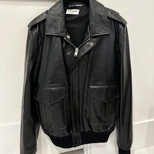 Saint Laurent Classic Black Leather Bomber Jacket